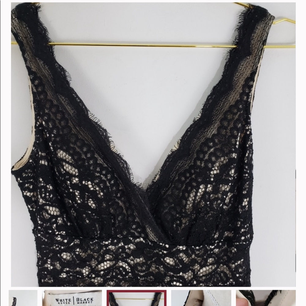 WHBM Black Stretch Eyelash Lace V Neck Mini Dress